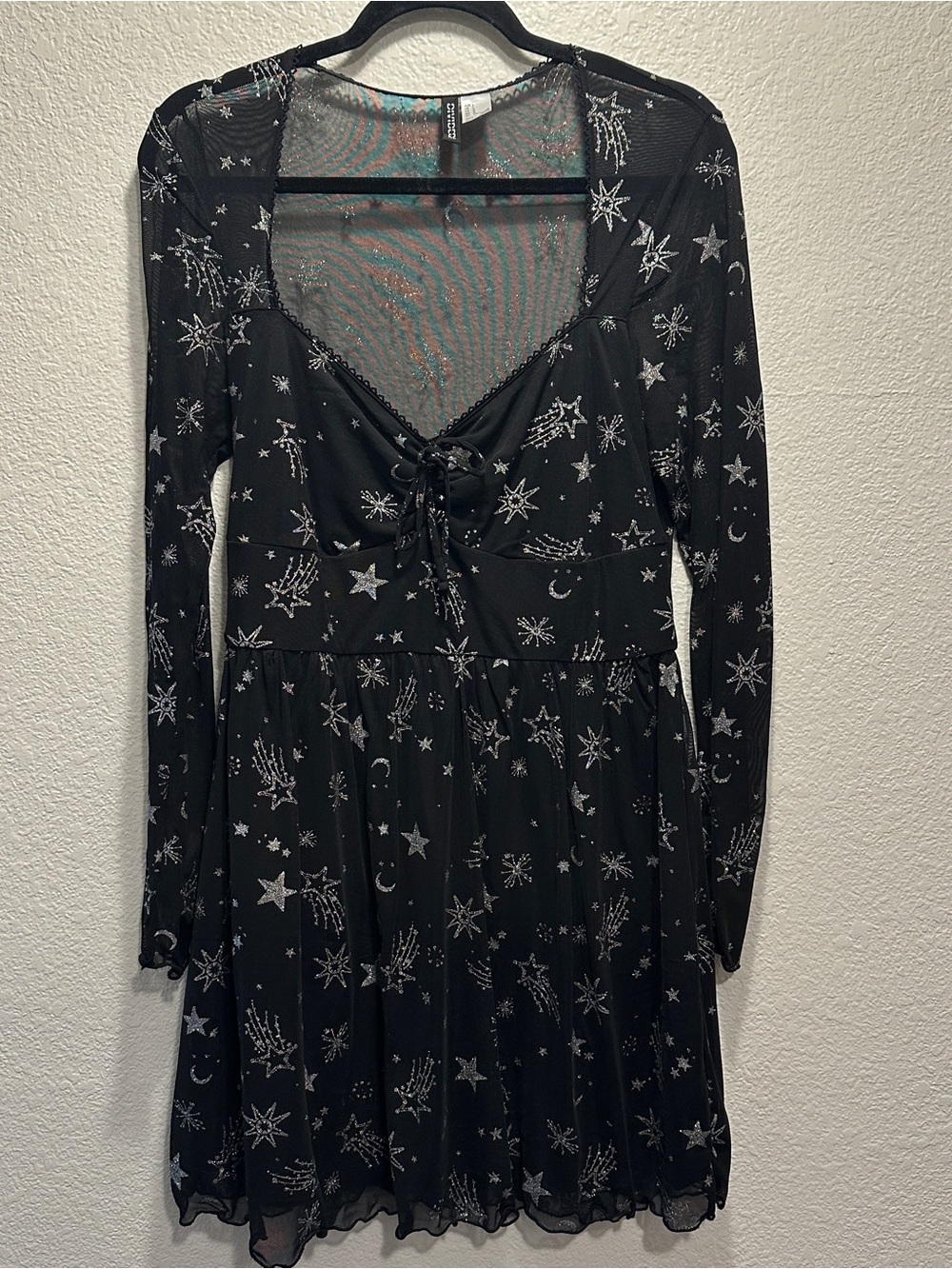 H&M BLACK GLITTERY MESH MINI DRESS